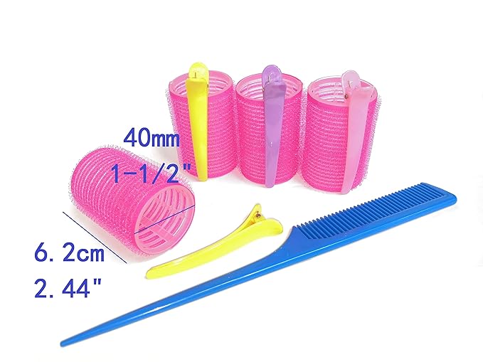 Kamay's Hair Rollers Curlers Rollers With 12 Duckbill Sectioning Clips 1 Comb Used for Hair Styling Self Grip Rollers(40mm Clips Comb Set)