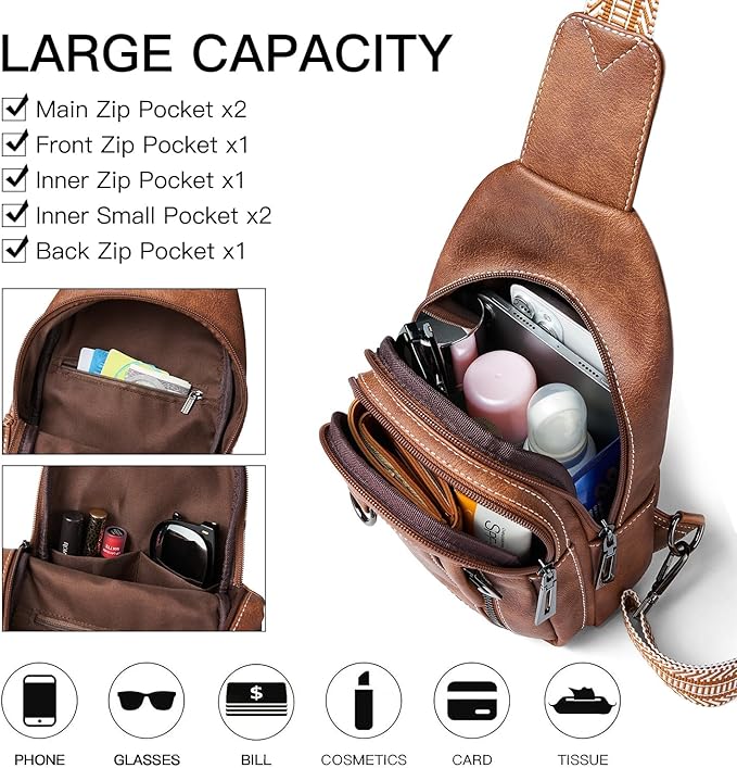 7L Sling Bag for Women Men Leather Small Sling Backpack Daypack Anti Theft - Image 3