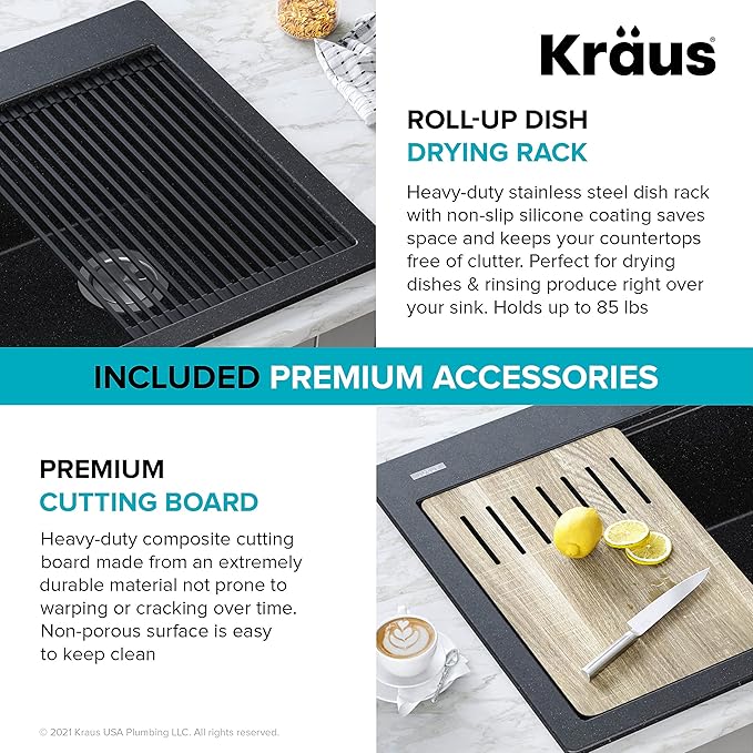 KRAUS Bellucci Workstation 33 in. Drop In Single Bowl Granite Kitchen Sink in - Image 6