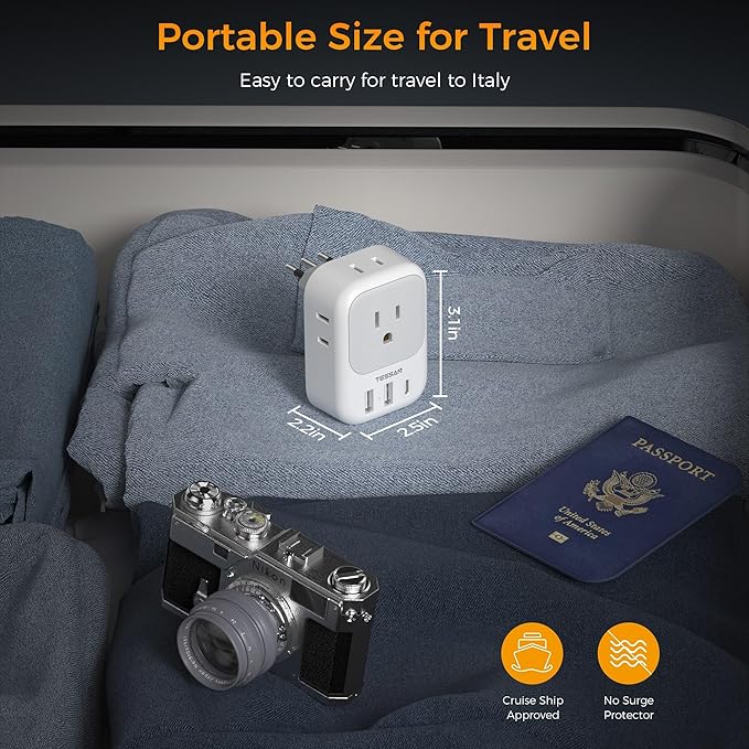 Italy Travel Plug Adapter 2 Pack, TESSAN Italy Power Adaptor - Image 5