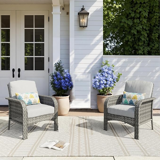 HOOOWOOO Patio Furniture Set, 2 Pieces Outdoor Wicker Chairs Set, All Weather by DesignforBetterLife