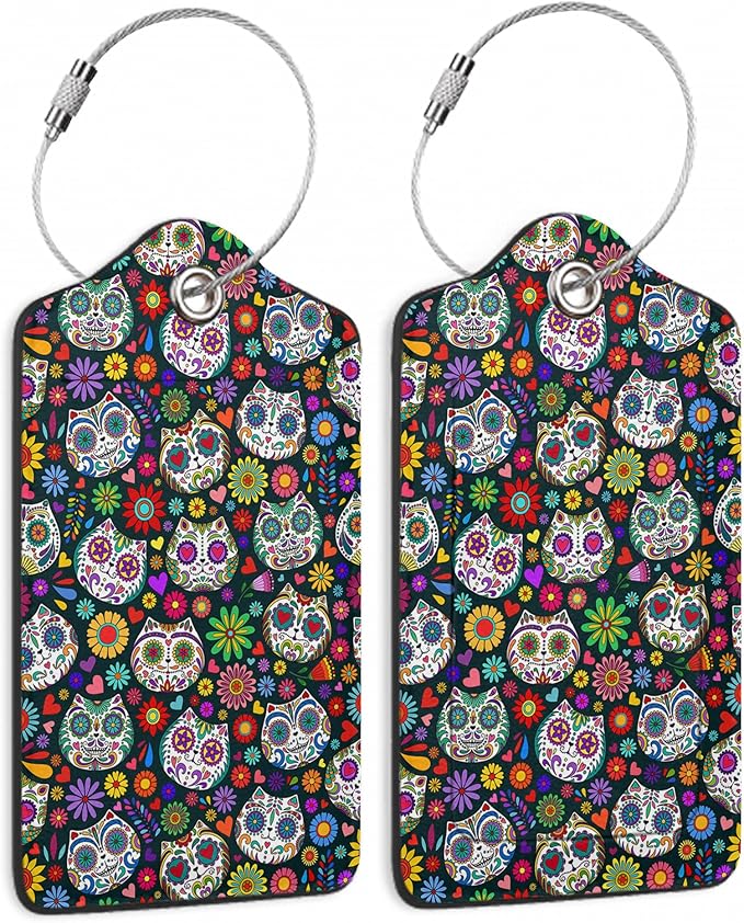 Sugar Skull Cat 2 Pack Luggage Tag by SKYDAWNY