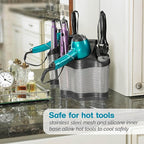 Polder Style Station, Organization for Styling Tools: Hair Dryers,Curling Irons, Straighteners, Brushes, Hang Over Towel Rack, Store Undersink or in Drawer, Black and Silver