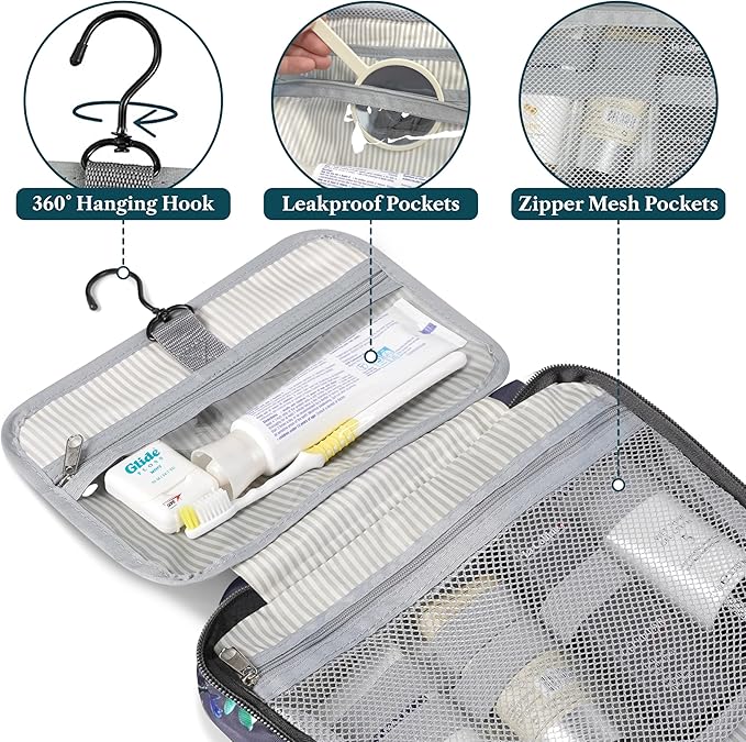 PAVILIA Hanging Toiletry Bag Travel Bag Women Men, Foldable Cosmetic Organizer - Image 3