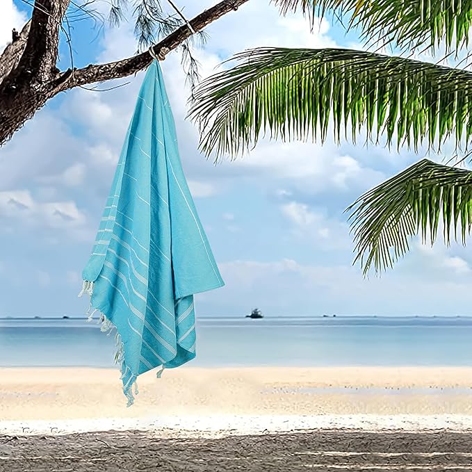 HILLFAIR Cotton Turkish Beach Towels, Quick Dry Lightweight Sand Free Peshtemal - Image 4