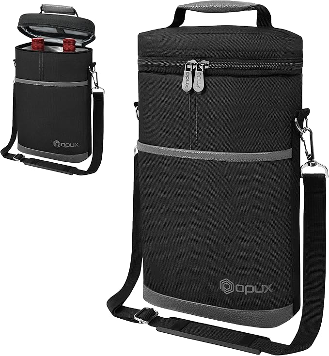 OPUX 2 Bottle Wine Carrier Tote, Insulated Leakproof Wine Cooler Bag, Wine - Image 8