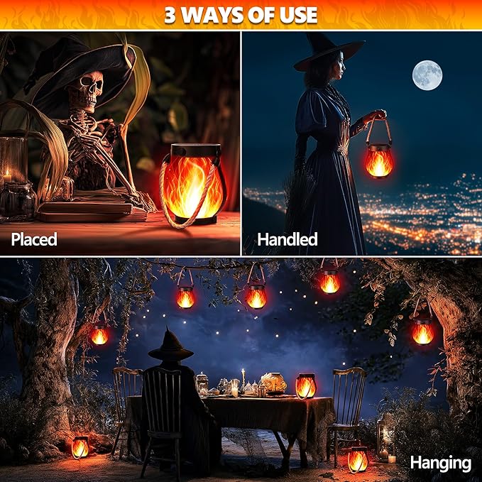 Halloween Solar Flame Lantern Hanging Outdoor Waterproof Purple - Image 3