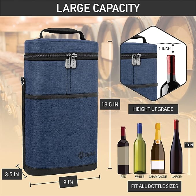 opux 2 Bottle Wine Carrier Tote, Insulated Leakproof Wine Cooler Bag, Wine - Image 3