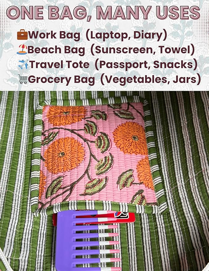 Cotton Quilted Tote Bag for Women – Large Beach & Travel Tote - Image 7