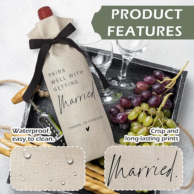 RYIGYWE 1 PCS Black Bow Ribbon Ideas Engagement Gift Wine Bag - Bride to Be Gifts for Bridesmaids Bride Groom Couples Her Him Officiant Gift for Getting Married Engagement Bridal Shower - A46
