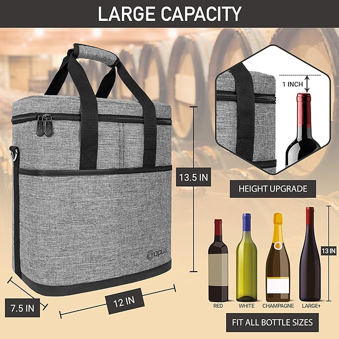 opux 6 Bottle Carrier Tote | Insulated Padded Wine Cooler Bag - Image 3