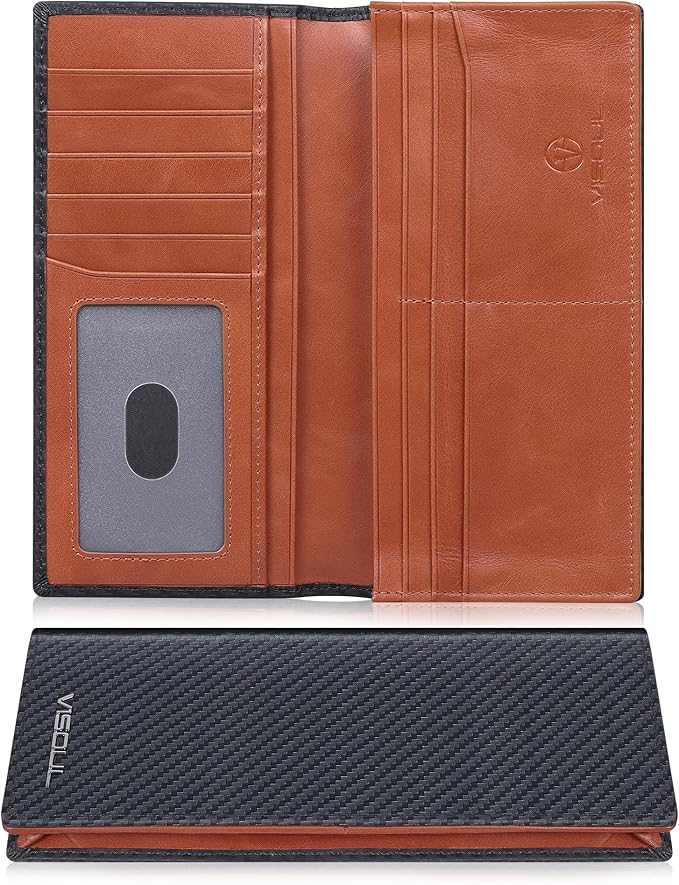 VISOUL Mens Billfold Long Checkbook Wallet Leather by VISOUL