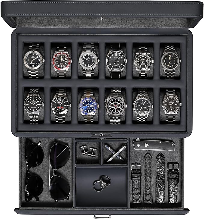 ROTHWELL Luxury Watch Box for 12 Watches – PU Leather Watch Box by RothwellSanFrancisco