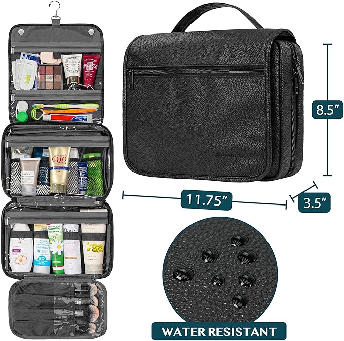 PAVILIA Hanging Toiletry Bag Women Men, Foldable Cosmetic Organizer Travel Bag - Image 2