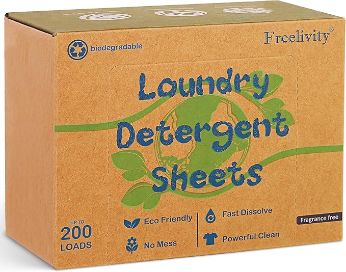 Freelivity Laundry Detergent Sheets, 200 Loads Fragrance Free Eco-Friendly by Freelivity