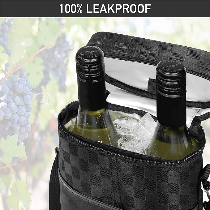 opux 2 Bottle Wine Carrier Tote, Insulated Leakproof Wine Cooler Bag, Wine - Image 5