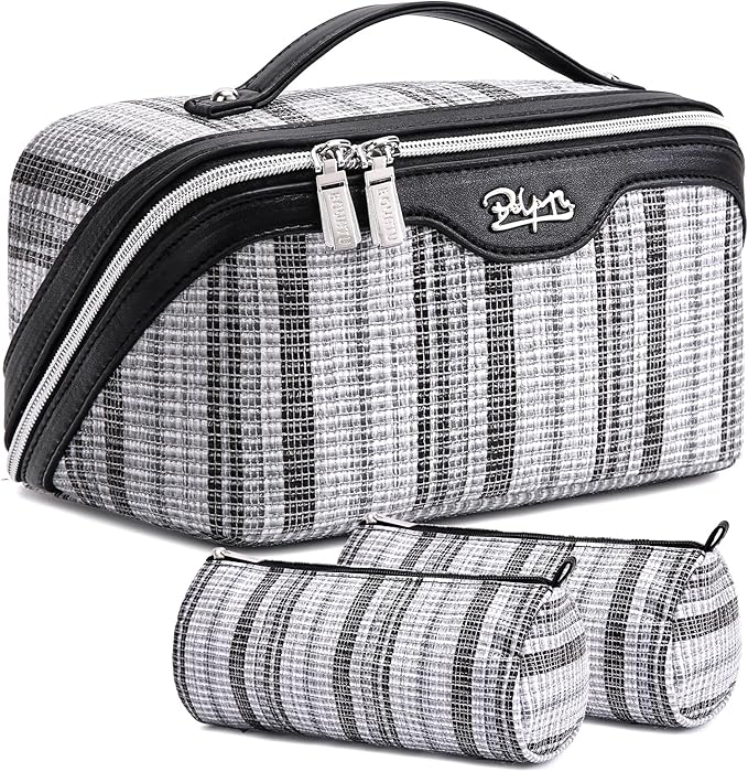 Travel Makeup Bag for Women: Large Capacity Open Flat Make up Bag Set of 3 by BOYATU