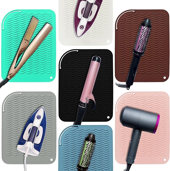 12" X 9" Large Heat Resistant Silicone Mat for Hair Styling Tools, Curling Iron Mat, Flat Iron Holder, Hair Straightener Pad, Makeup Mat, Hot Tools Mat for Travel Vanity Salon - Mocha Brown