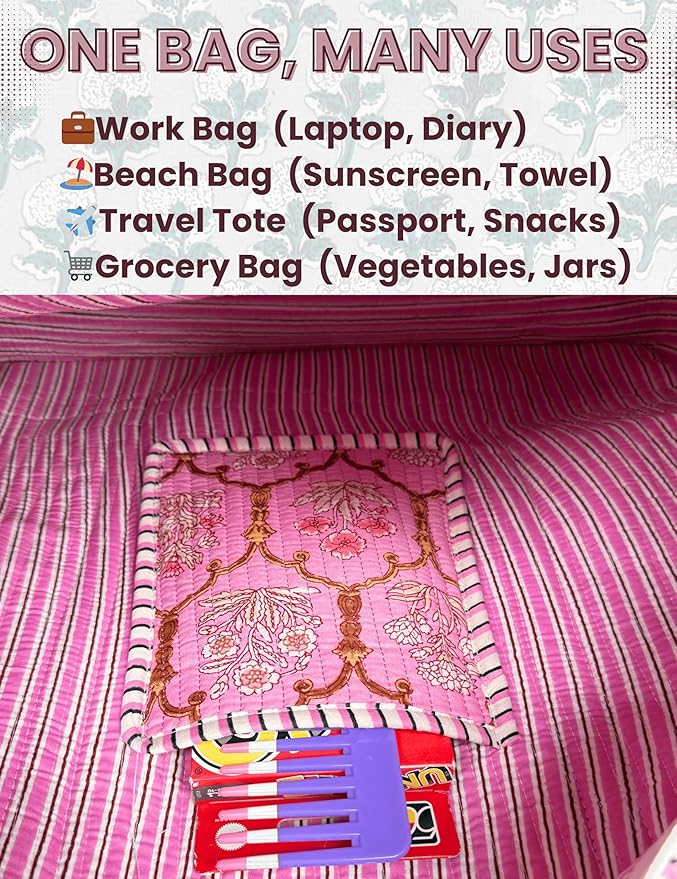 Cotton Quilted Tote Bag for Women – Large Beach & Travel Tote - Image 6