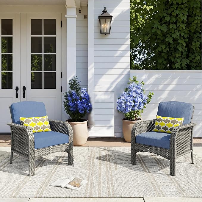 HOOOWOOO Patio Furniture Set, 2 Pieces Outdoor Wicker Chairs Set, All Weather by DesignforBetterLife