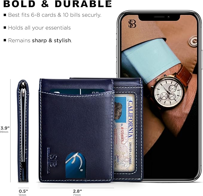 SERMAN BRANDS RFID Blocking Slim Bifold Genuine Leather Minimalist Front Pocket - Image 5