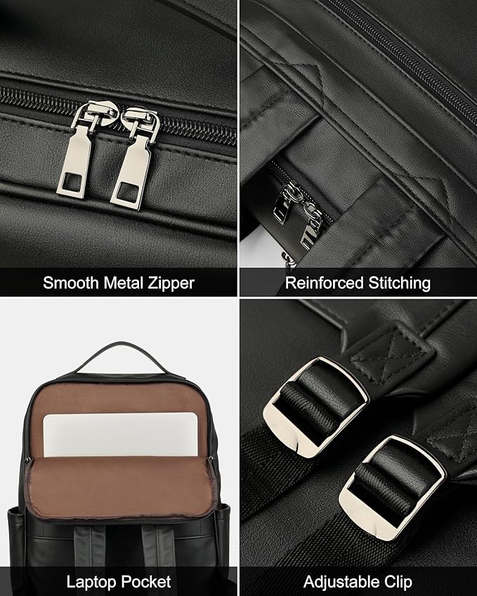 MASINTOR 15.6 inch PU Leather Laptop Backpack Purse - Image 6