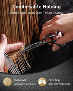 ULG Hair Cutting Scissors, Ultra Sharp Stainless Steel Blades, Matte Black Teflon Coated, Comfortable Offset Handle, Easy-to-Use Shears for Trimming, Shaping, At Home Haircuts Like a Pro, 7-Inch