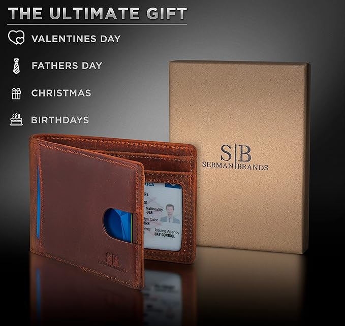 SERMAN BRANDS RFID Blocking Slim Bifold Genuine Leather Thin Minimalist Front - Image 6