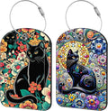 Black Cat and Flower Luggage Tag by iapodiad
