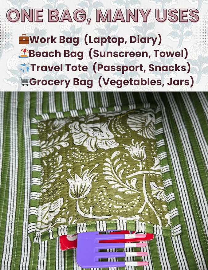 Cotton Quilted Tote Bag for Women – Large Beach & Travel Tote - Image 6