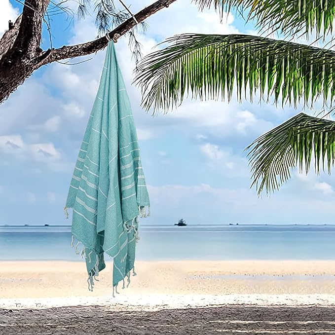 HILLFAIR Cotton Turkish Beach Towels, Quick Dry Lightweight Sand Free Peshtemal - Image 4
