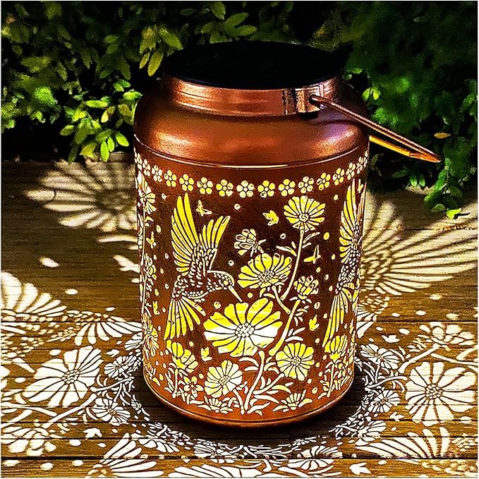 Solar Lights Outdoor Waterproof, Hummingbird Hanging Lantern, Metal Garden by Merrytech
