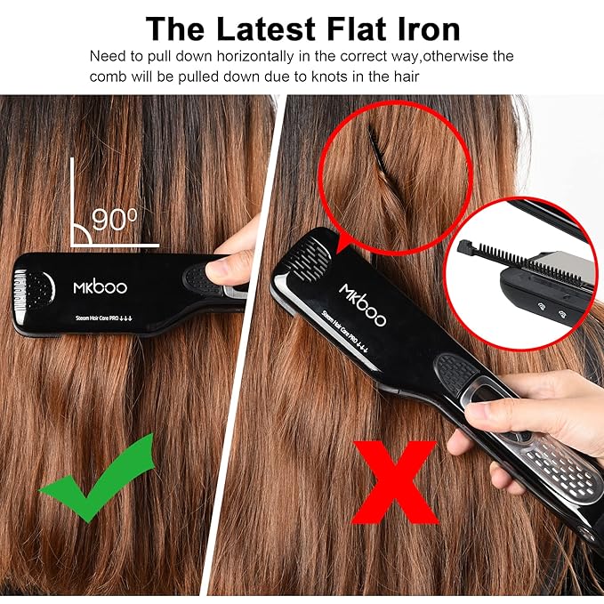 MKBOO Hair Straightener with Steam,Salon Professional Nano Titanium Ceramic Steam Flat Iron with Removable Comb+Digital LCD+5 Level Adjustable Temperature+Auto Temperature Lock White