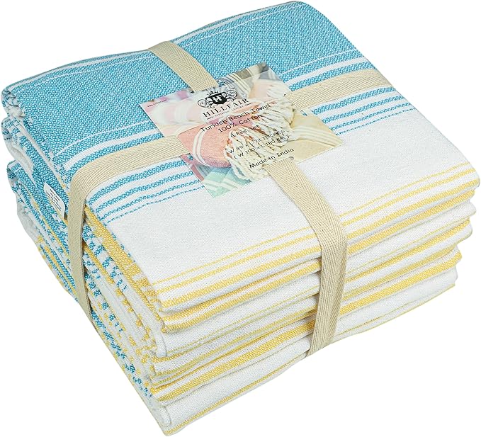 HILLFAIR Cotton Turkish Beach Towels, Quick Dry Lightweight Sand Free Peshtemal - Image 5