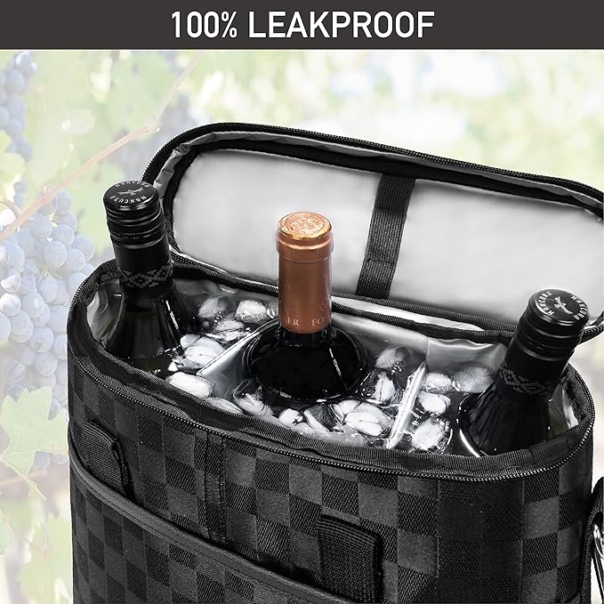 OPUX 3 Bottle Wine Carrier Tote, Insulated Leakproof Wine Cooler Bag, Wine - Image 5