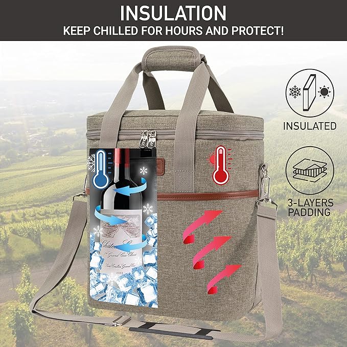opux 6 Bottle Carrier Tote | Insulated Padded Wine Cooler Bag - Image 2