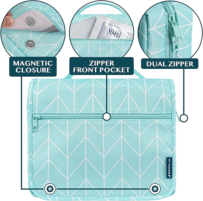 PAVILIA Hanging Toiletry Bag Women Men, Foldable Cosmetic Organizer Travel Bag - Image 3