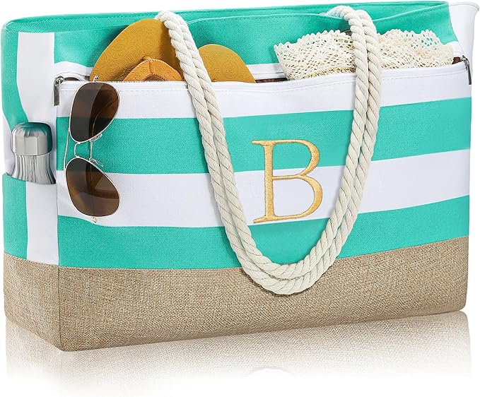 YOOLIFE Large Initial Beach Bag Waterproof Tote Zipper Bag Personalized Gifts by YOOLIFE