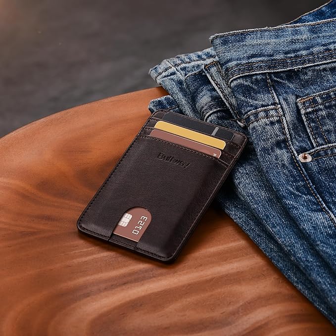 Buffway Mens Slim Wallet, Minimalist Thin Front Pocket Leather Credit Card - Image 8