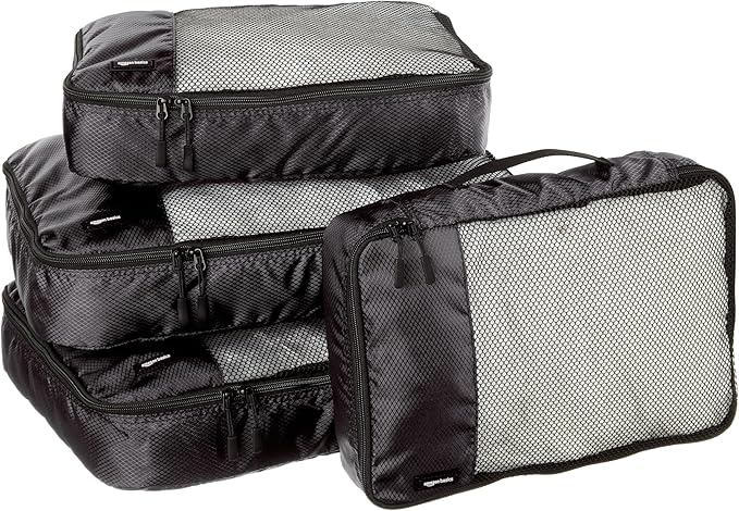 Amazon Basics 4 Piece Packing Travel Organizer Zipper Cubes Set, Medium and by AmazonBasics