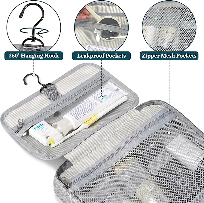 PAVILIA Hanging Toiletry Bag Travel Bag Women Men, Foldable Cosmetic Organizer - Image 3