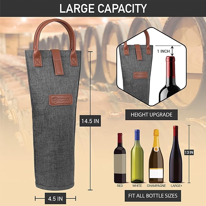 opux Wine Bag Single Bottle Carrier Tote, Insulated Travel Wine Cooler Bag - Image 3