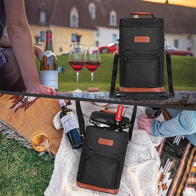 opux Wine Bag 2 Bottle Wine Tote Carrier, Insulated Wine Cooler Bag - Image 7
