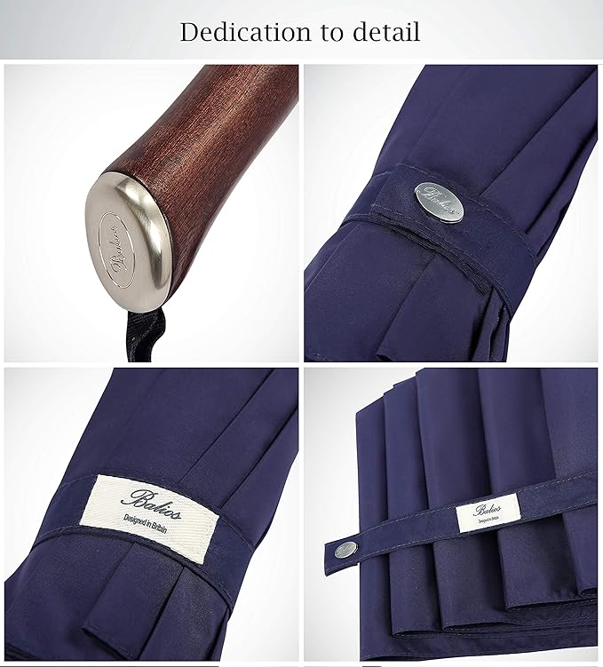 Balios Travel Umbrella Luxurious Golden Hardwood Handle Auto Open & Close - Image 5