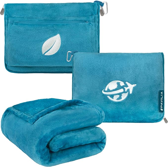 PAVILIA Travel Blanket and Pillow, Arms Opening Airplane Blankets by PAVILIA