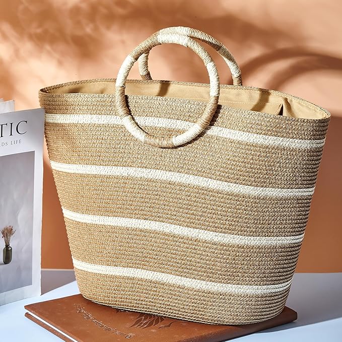 Beach Bags for Women Straw Tote Bag Summer Beach Bag Large Woven Straw Tote for - Image 7