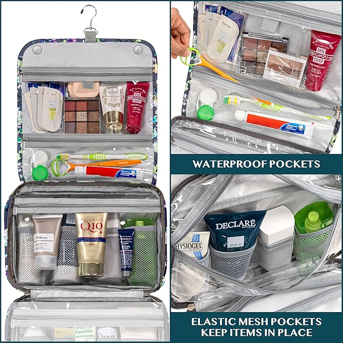 PAVILIA Hanging Toiletry Bag Women Men, Foldable Cosmetic Organizer Travel Bag - Image 4