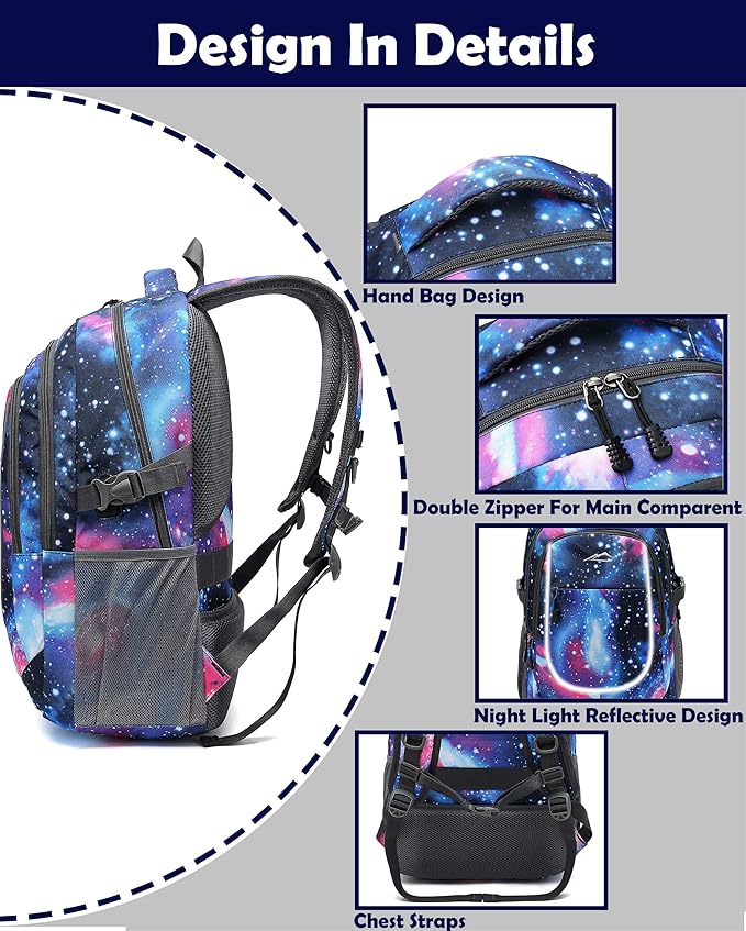 Galaxy Backpack for College Sturdy Bookbag Travel Business - Image 3