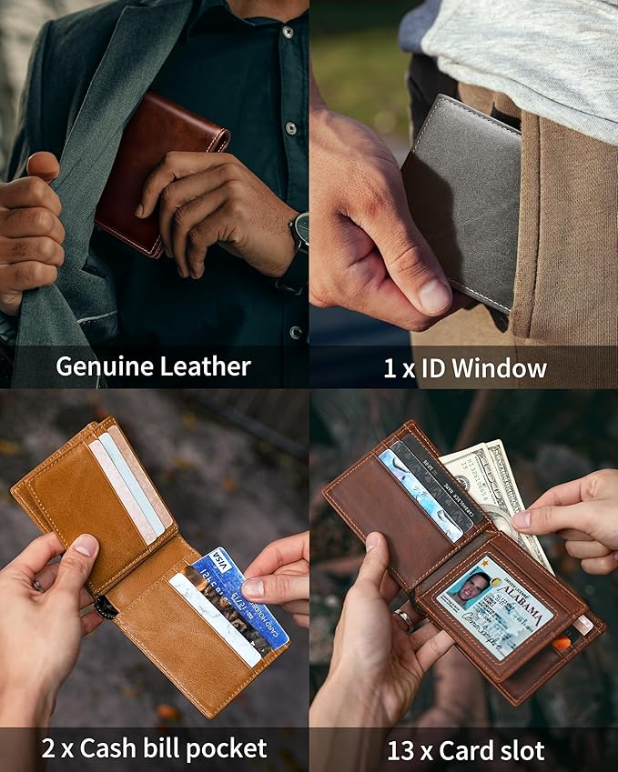 Mens Wallet Genuine Leather Bifold RFID Blocking Wallet - Image 3