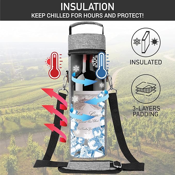 opux Wine Bag Single Bottle Carrier Tote, Insulated Wine Cooler Bag - Image 2